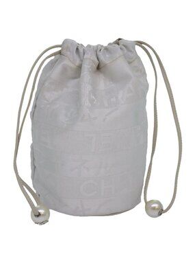 CHANEL Purse Pouch Canvas White CC